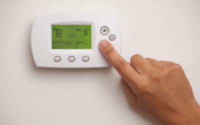 Digital Thermostat and male hand